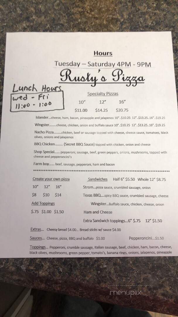 Rusty's Pizza - Mount Vernon, IN