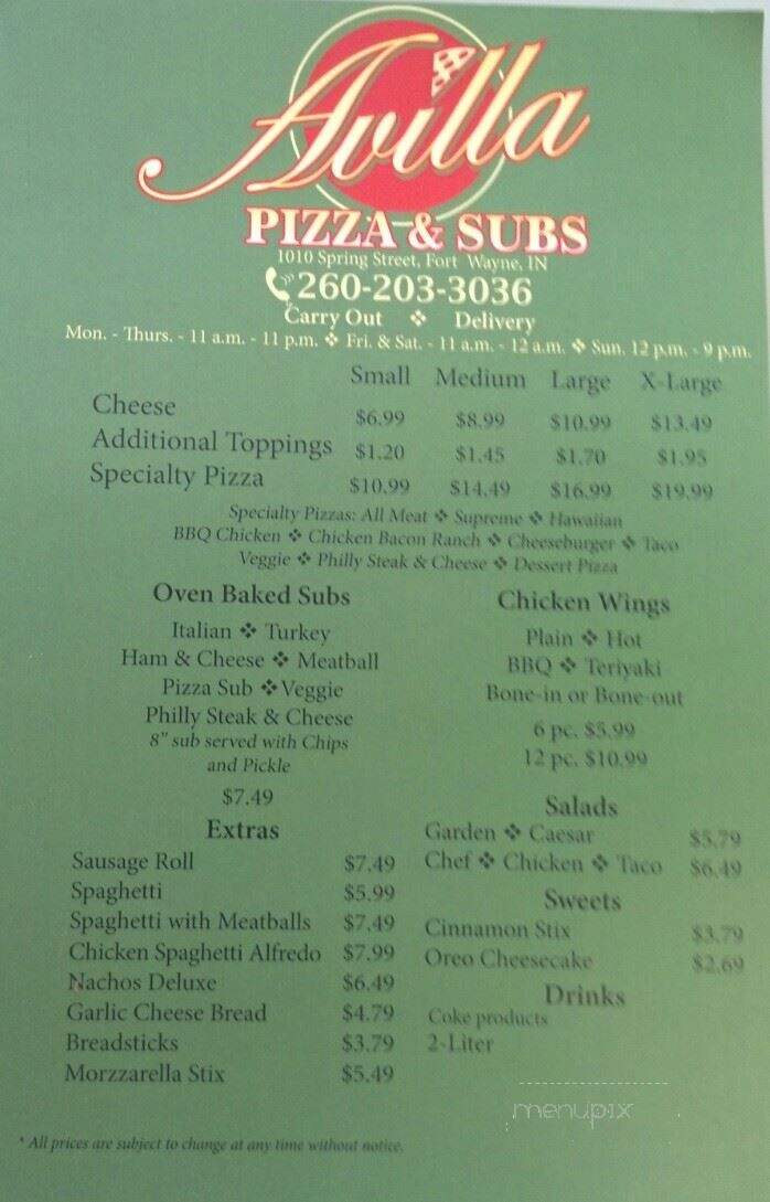 Avilla Pizza and Subs - Avilla, IN