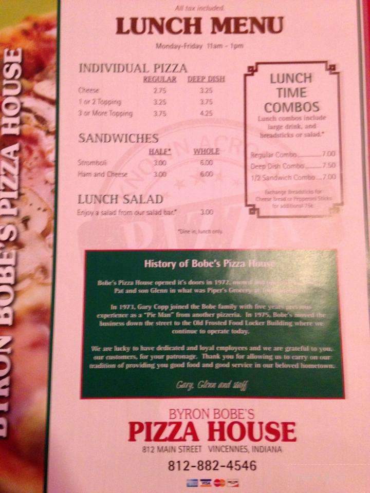 Byron Bobe's Pizza House - Vincennes, IN